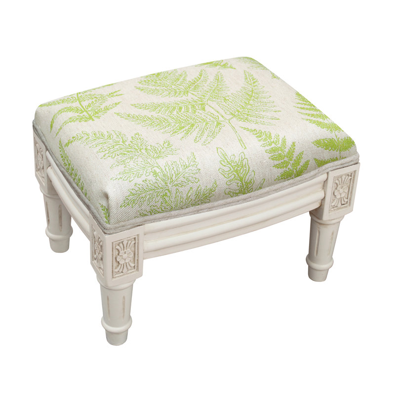 Camary Upholstered Ottoman, White, Pink/Aqua Toile Linen Blend