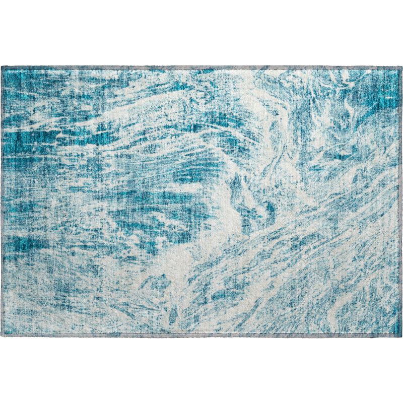 Premium Machine Washable Prisco Teal Rug, Rectangle 1'8" x 2'6"