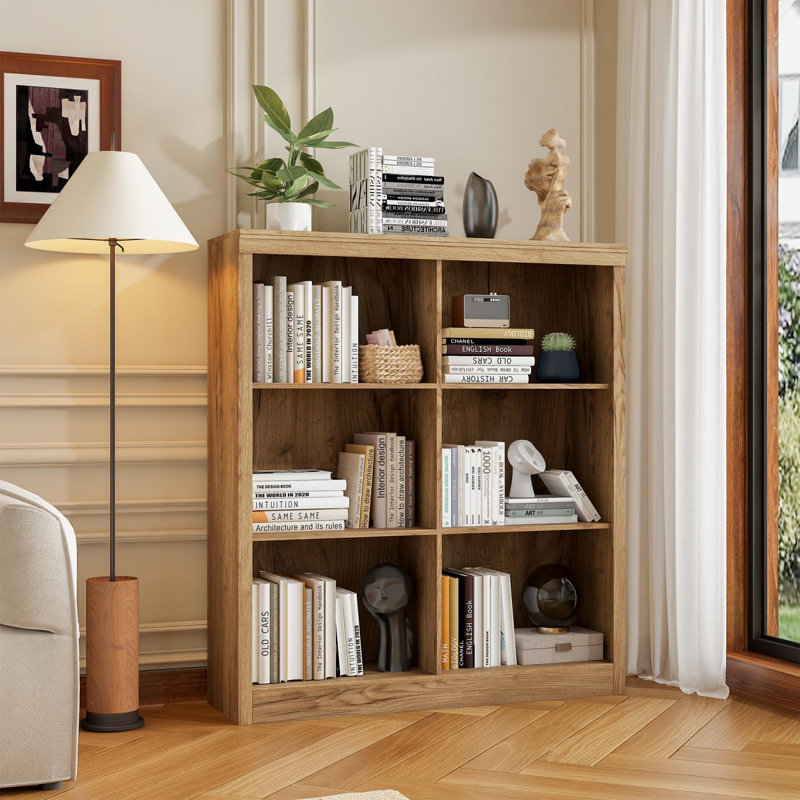 6 Cube Storage Bookshelf, 53" Tall Bookcase with Anti-Tip Design, Modern Freestanding Organizer Shelf, Brown