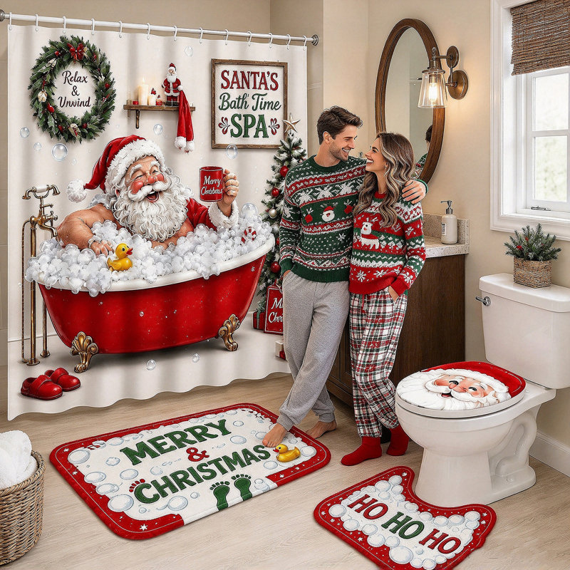 Ensemble de rideau de douche Christmas, rideau de douche Holiday Decor avec crochets
