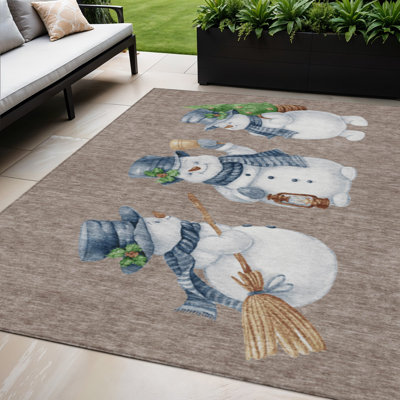 Tapis intérieur lavable bonhomme de neige 5 pi x 8 pi bleu et ivoire en denim taupe