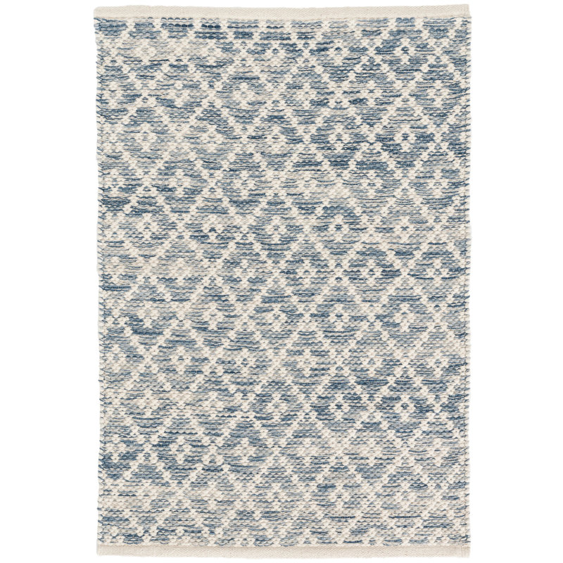 Melange Diamond Blue Handwoven Cotton Rug, Rectangle 5' x 8'