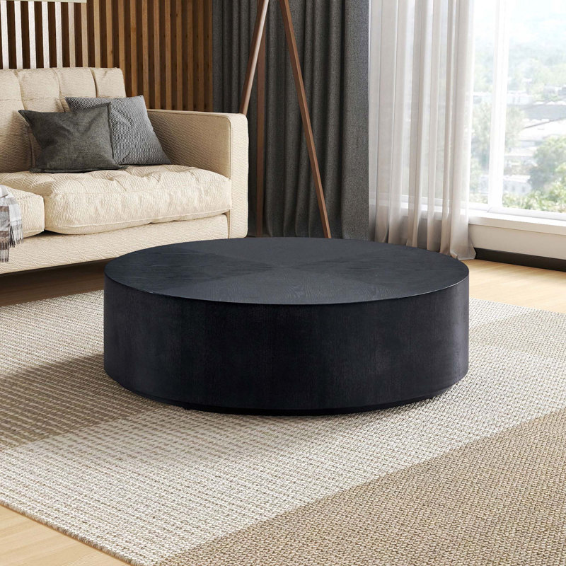 Table basse ronde moderne en bois aggloméré de 35,43 pouces pour le salon, table basse centrale pour appartement, aucun assemblage nécessaire