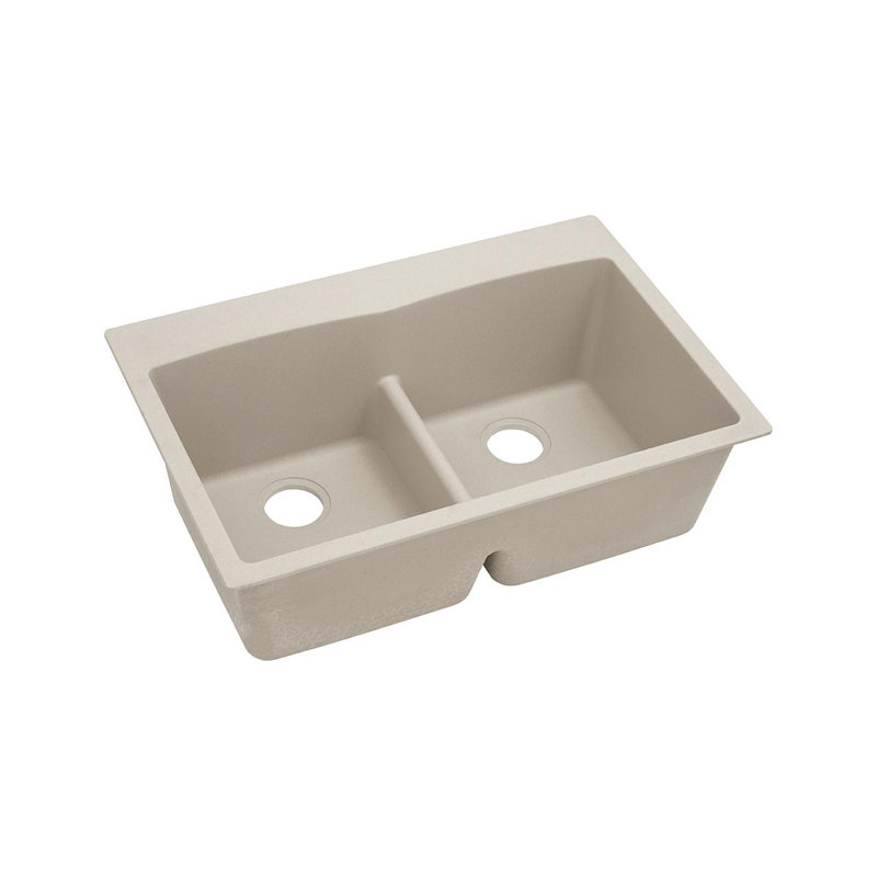 Quartz Classic 33" x 22" x 10" Double Basin Drop-In Kitchen Sink, Putty