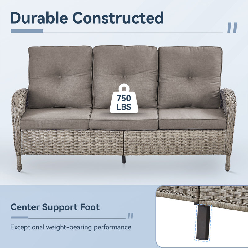 Valierius High-Quality 3-Seat Outdoor Wicker Sofa With Professional Outdoor Cushions - Durable, Comfortable Design For Patios, Gardens, And Porches