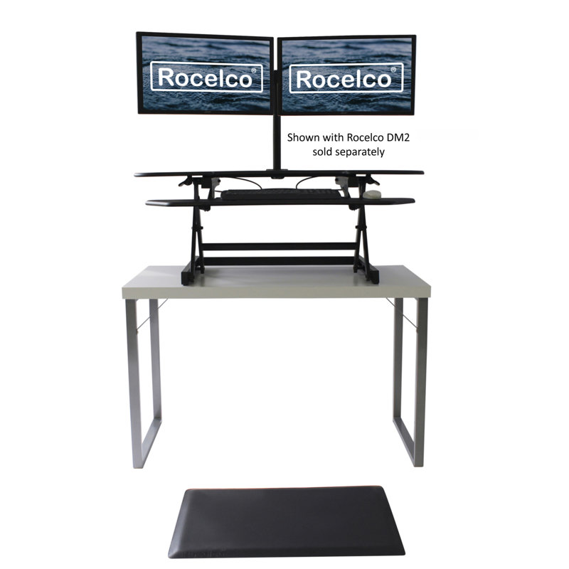  Convertisseur de bureau de coin debout réglable en hauteur de 46 po avec tapis anti-fatigue et plateforme pour écran double