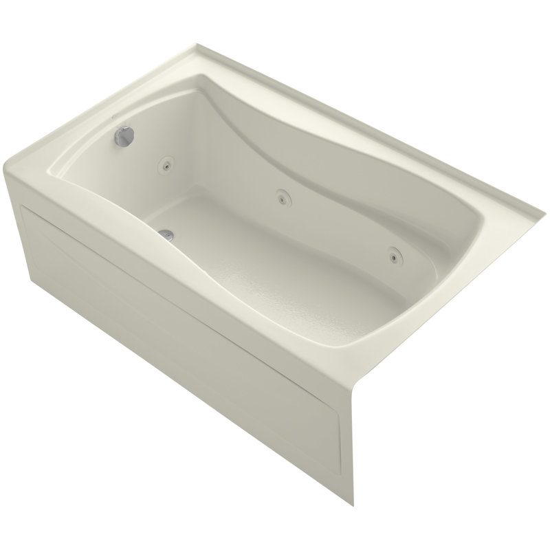 Mariposa 60" x 36" Alcove in Whirlpool Acrylic Bathtub with Heater, Biscuit, Left