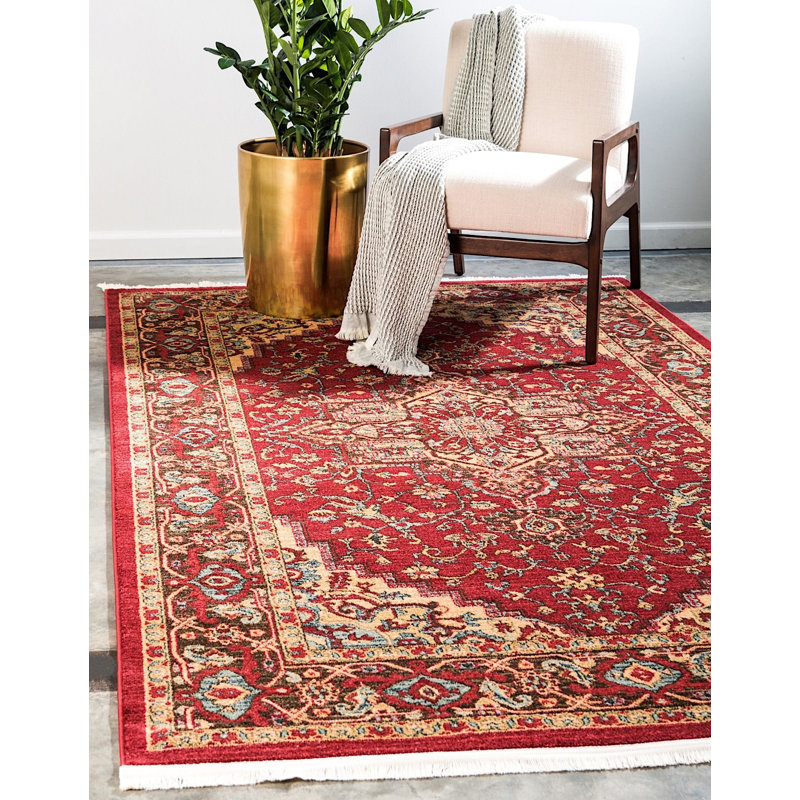 Tapis rouge / beige de style Sud-Ouest Lauri, Rectangle 10 pi x 13 pi