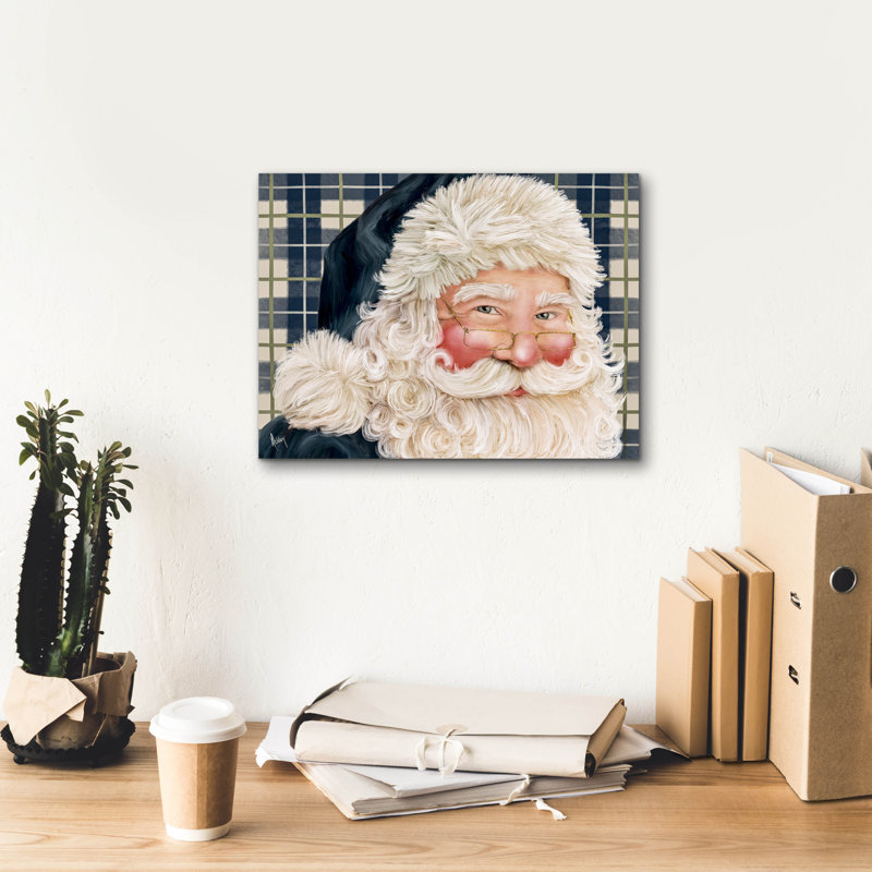  «Navy Plaid Santa» par Ashley Bradley, art mural sur toile, H 12 po x l 16 po