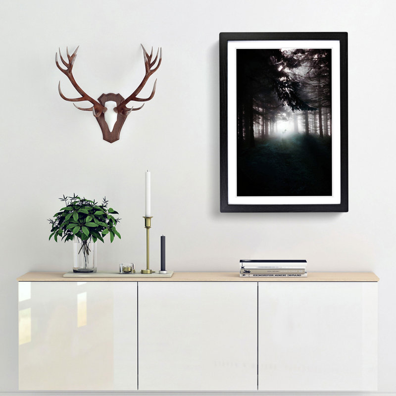White Wolf in a Forest - Framed Print, 91cm H x 60cm W x 2cm D, Black