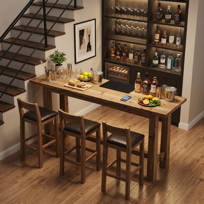 Table de bar 63 po en bois massif Farmhouse avec pieds robustes, table de pub pour bar à domicile, cuisine et salle à manger (sans tabouret)