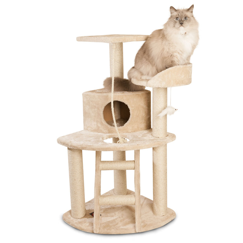 48'' Honey Faux Fur and Sisal Freestanding Cat Tree