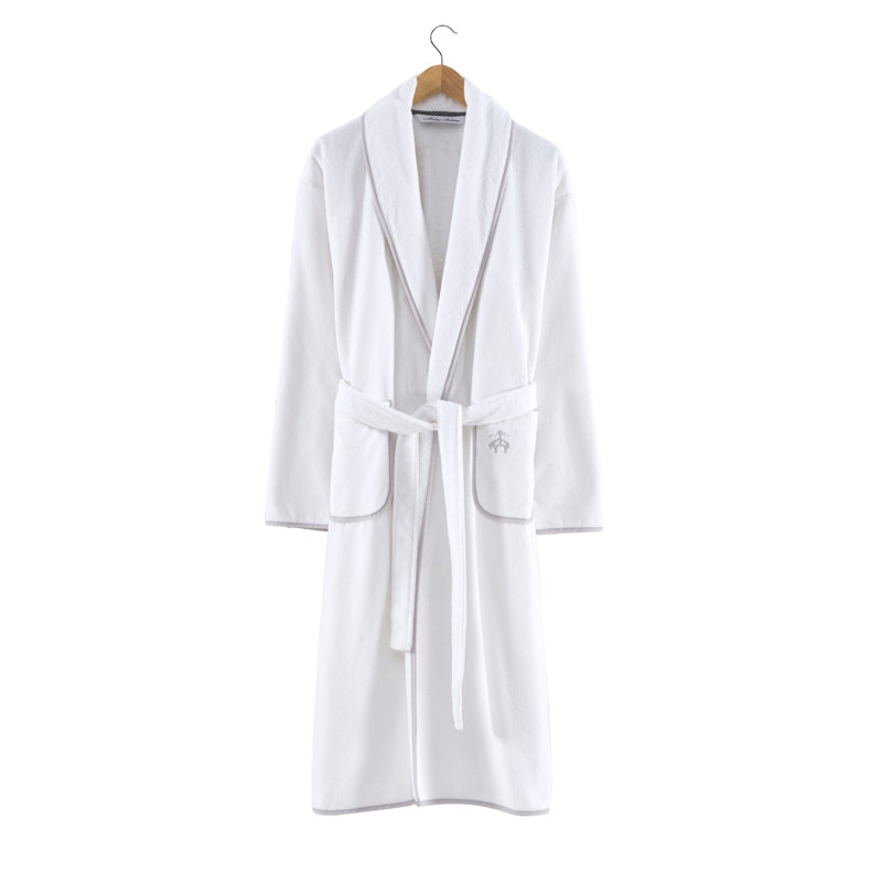 Peignoir 100% coton cheville avec poches, Blanc