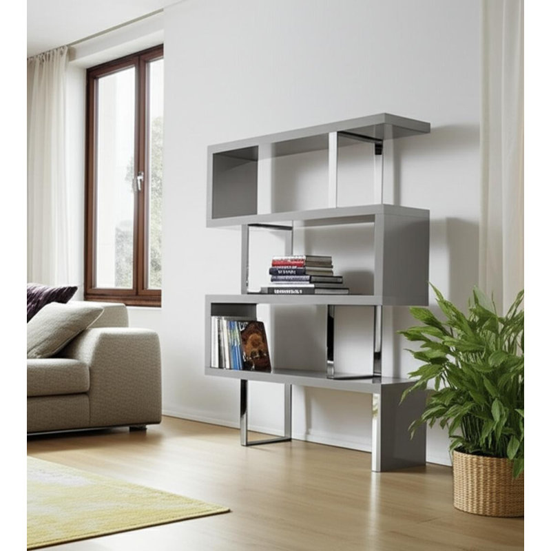 Bibliothèque étagère 67 "à trois niveaux en métal et bois, Gray