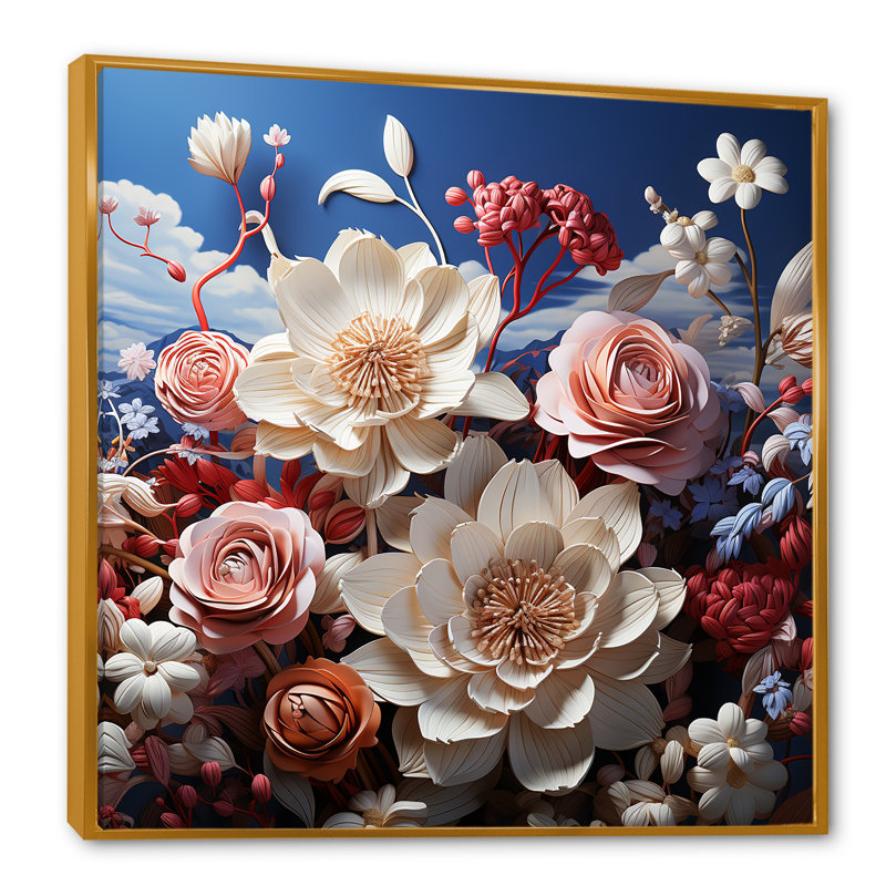 «Hortensia surréel» sur toile, Cadre flottant doré, H 16 po x l 16 po x P 1 po