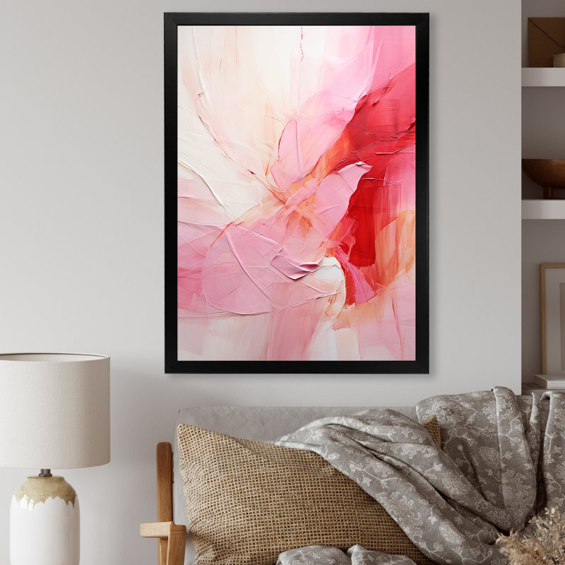 Or et rose, rivière abstraite minimale I - impression, Cadre simple noir, H 44 po x l 34 po x P 1,5 po