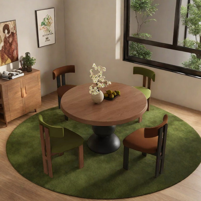 Multilayer solid board round dining table set, Brown, Brown, 29.53"H x 39.37"L x 39.37"W