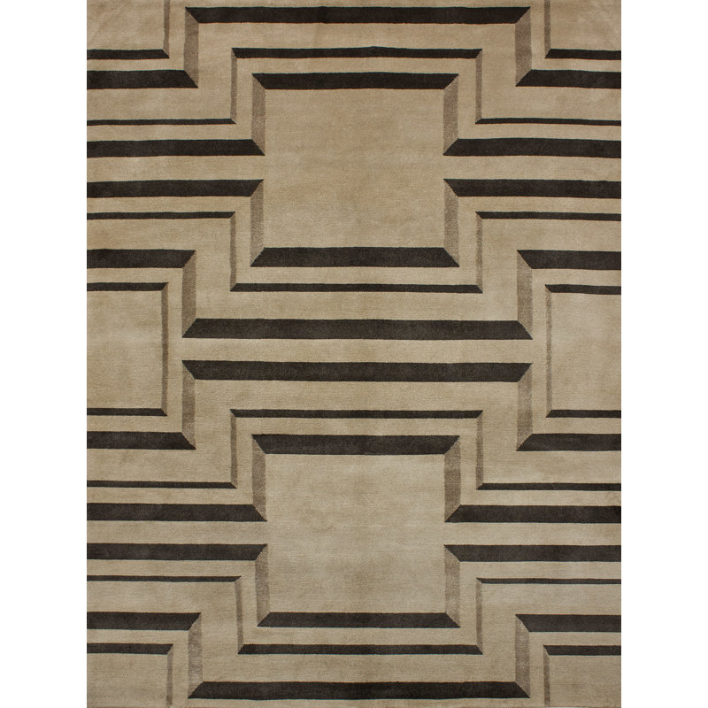 Geometric Area Rug in Black/Sand, Rectangle 6' x 9'