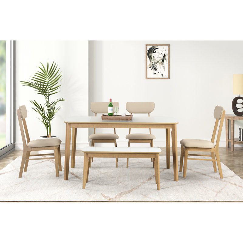 6 chaises de salle à manger au design attrayant - Chaise de table blanche et chêne, facile à assembler