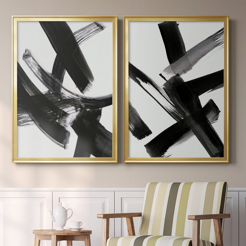 Black Magic I - ensemble de 2 peintures sur toile encadrées, Or, H 30,5 po x l 85 po x P 1,5 po