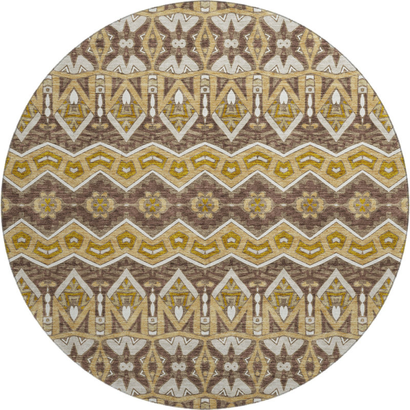 Premium Machine Washable Prisco Gold Rug, Round 8'