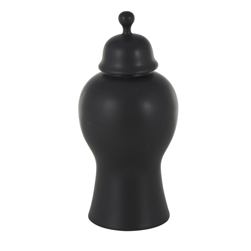 Edija Ceramic Rounded Hourglass Decorative Jars With Lid And Ball Knob, Black