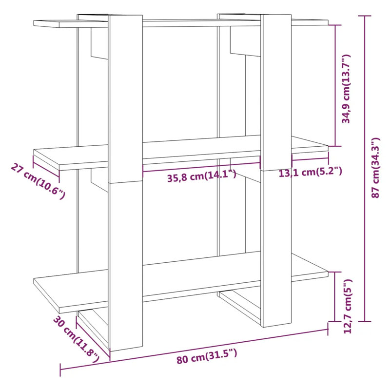 Gendrutis Bookcase, 87cm H x 80cm W x 30cm D, Sonoma Grey