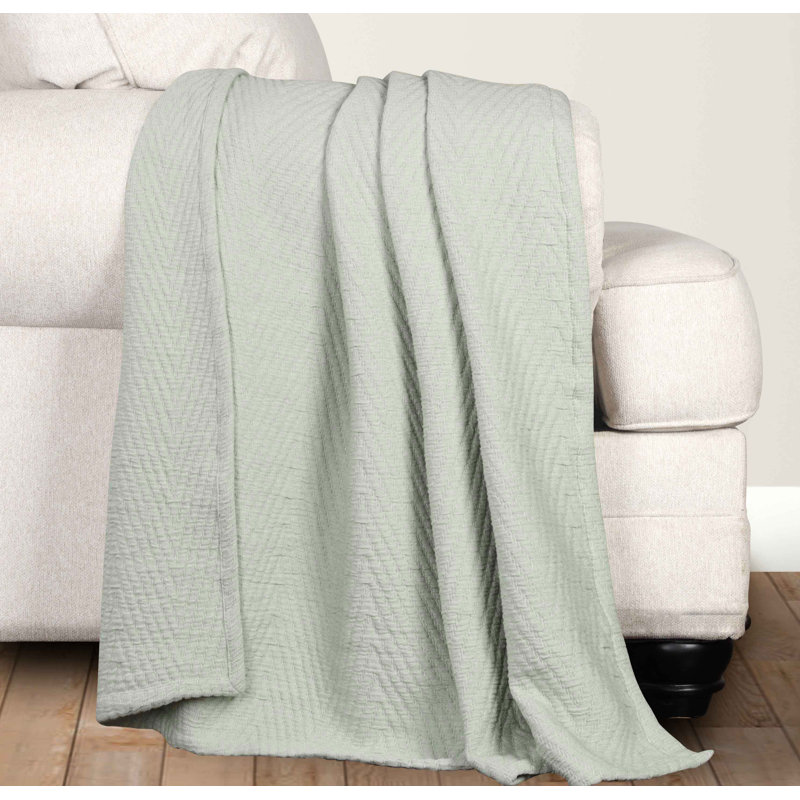 Green Cotton Chevron Woven Throw Coverlet