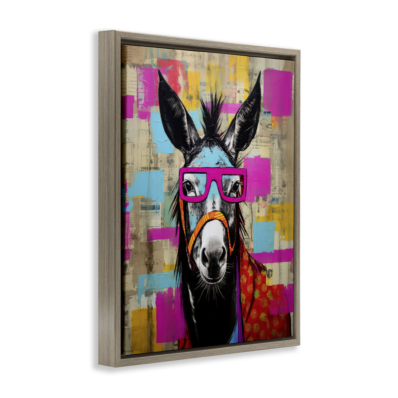 «Quirky Spectacle Donkey», art mural encadré flottant par LSR Design Studio, Cadre flottant orme Montalcino