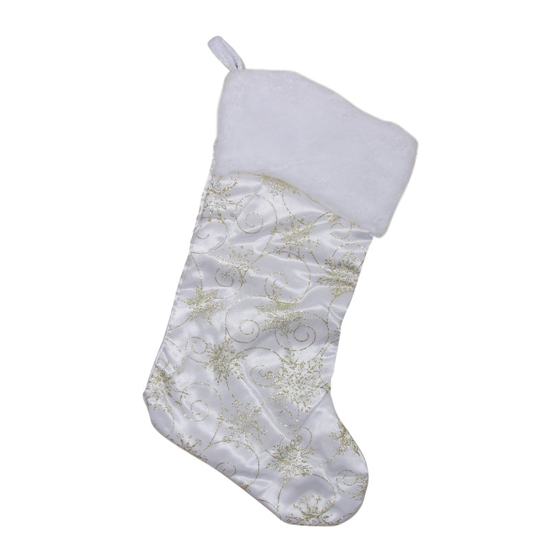 Chaussette de Noël 20 po blanche et dorée