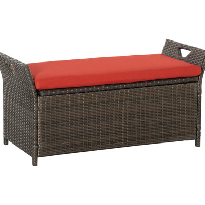 Outdoor Pe Patio Storage Bench, 27 Gallon, Red, With Handles And Cushion For A Alluring Gallon Red Hamper, Bench