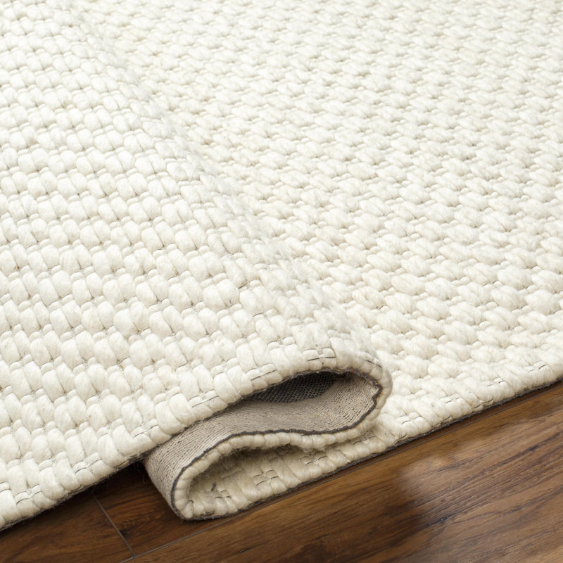 Rectangle Venette Polyester/Wool Area Rug in Cream, Rectangle 2' x 3'