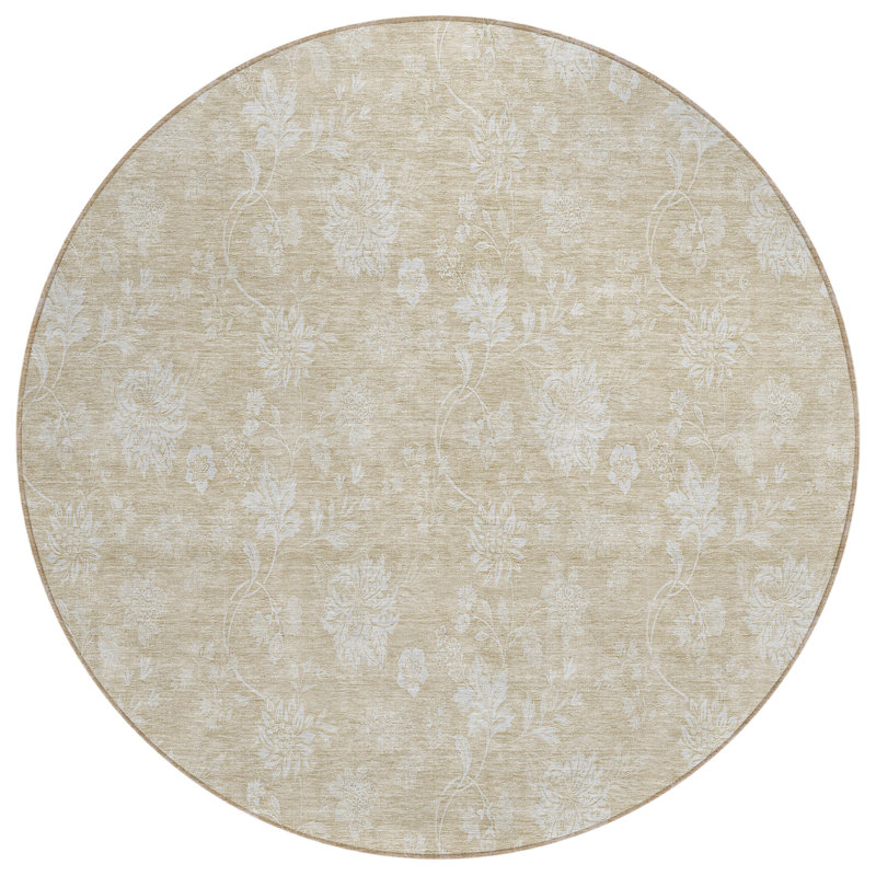 Tapis d'intérieur rond lavable beige et ivoire 8 pi