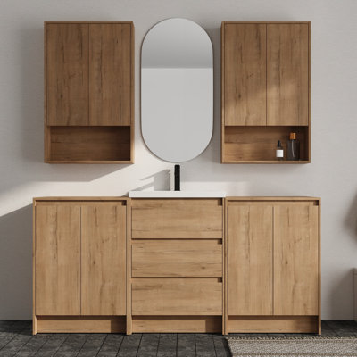Meuble-lavabo double autoportant avec plateau de meuble-lavabo en résine et rangement mural pour salle de bain 24 po Vowar