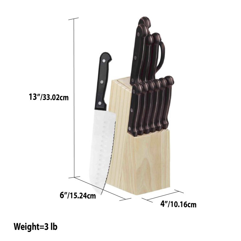 Ensemble de couteaux 13 pièces avec bloc rouge Home Basics, Noir
