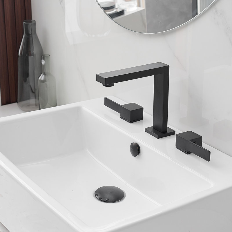 Robinet de salle de bain à large entraxe avec bonde, Noir mat