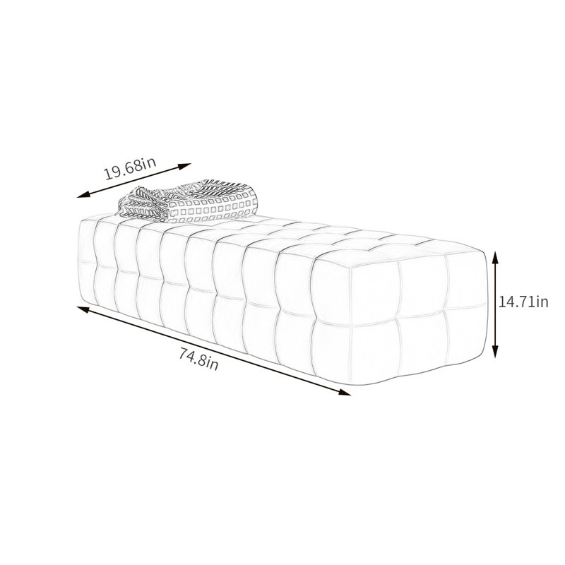 Banc rembourré en velours Muncey, H 14,71 po x l 74,8 po x P 19,68 po