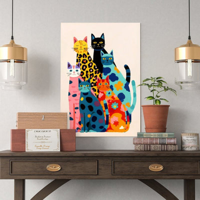 Canvas Wall Art Colorful Cat Pattern Prints Art Poster Vintage Poster Print Home Decor
