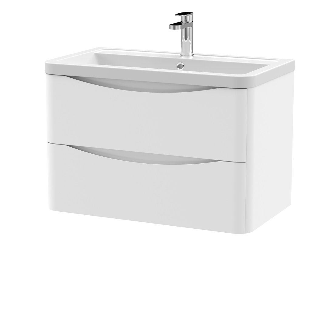 Nuie Satin White Lunar Wall Hung 2 Drawer Vanity Unit And Ceramic Basin | | Mdf | 800Mm - Image 3