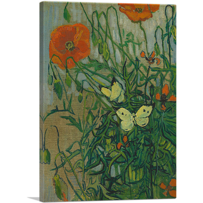 «Butterflies And Poppies 1889» par Vincent Van Gogh - peinture sur toile tendue, H 18 po x l 12 po x 1,5 po