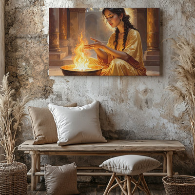 Wall Art Flame Keeper Canvasgolden Robed Priestess In Sacred Temple Light Canvas Ready To Hang Gallery Wrapped Home Decor Modern Design