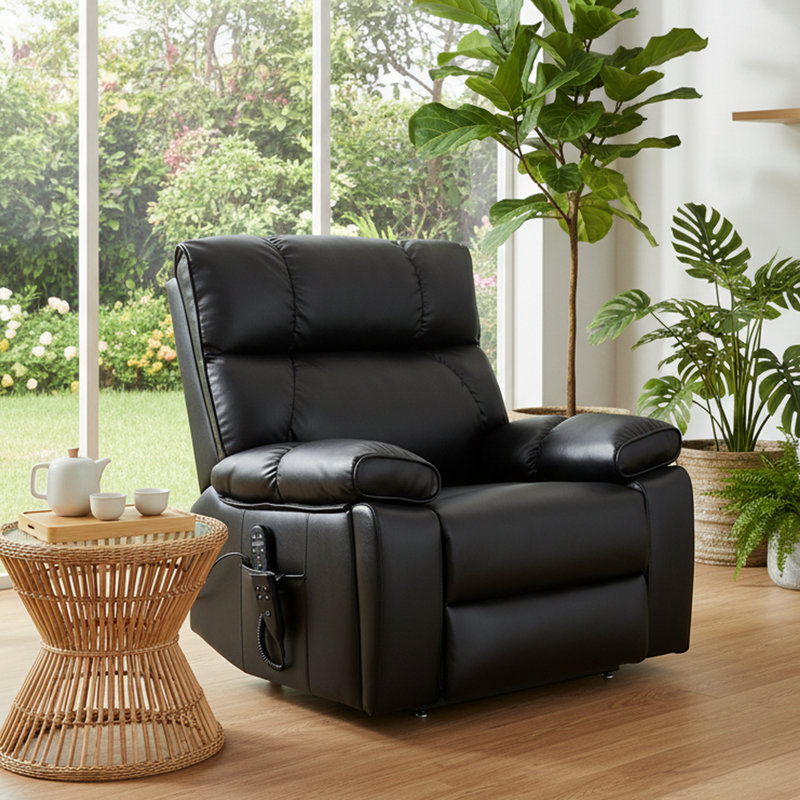 Fauteuil inclinable à deux moteurs avec chauffage et massage, capacité de 350 lb, porte-gobelets cachés et télécommande, Noir