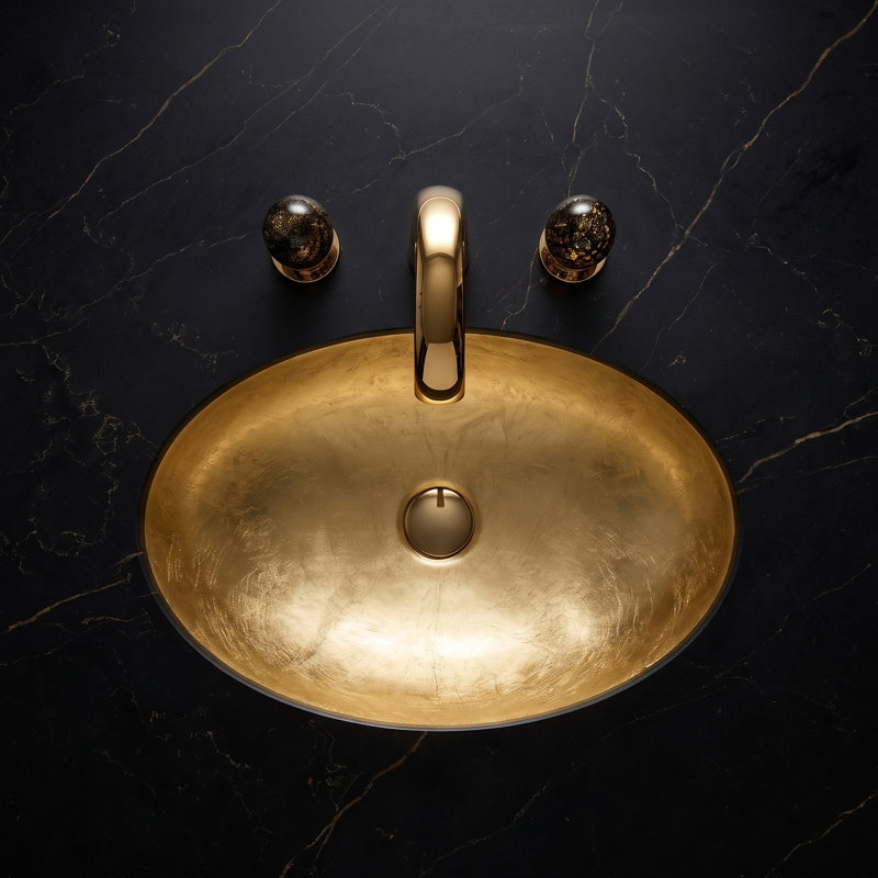 Flou Undermount Modern Bathroom Sink, Gold Leaf