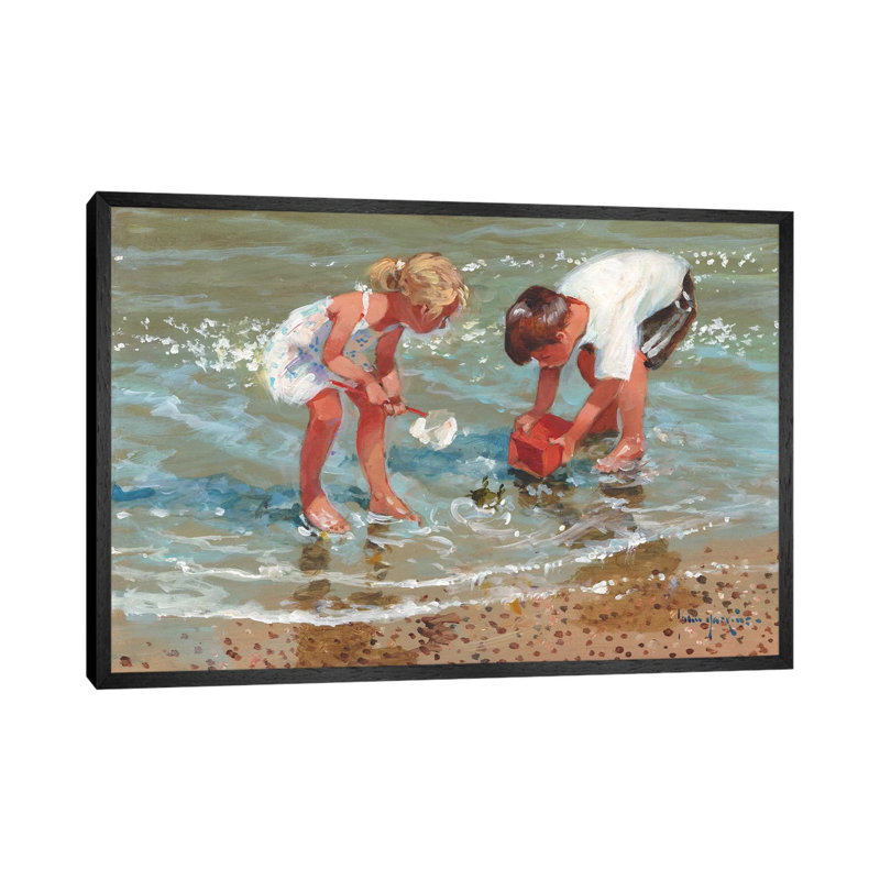 Putting Up A Stand by John Haskins - Painting on Canvas, Black Framed, 66.04cm H x 101.6cm W x 3.81cm D