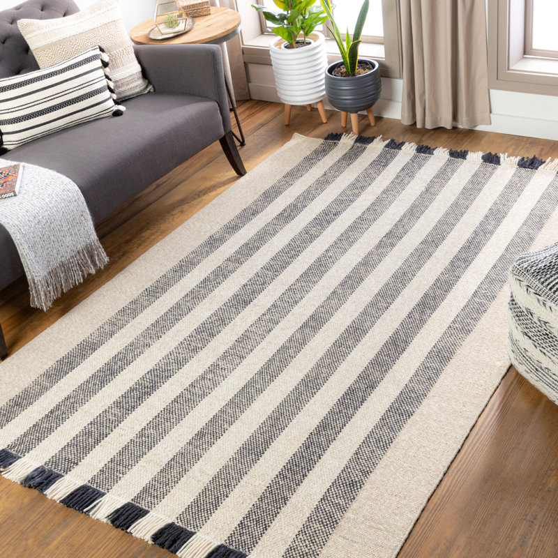 Tapis ivoire en laine à rayures Chudleigh, Rectangle 8 pi x 10 pi
