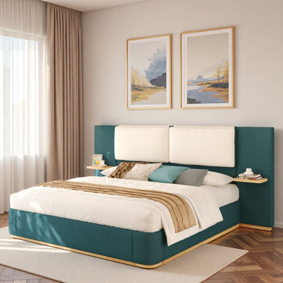 Upholstered Platform Bed With Shelves