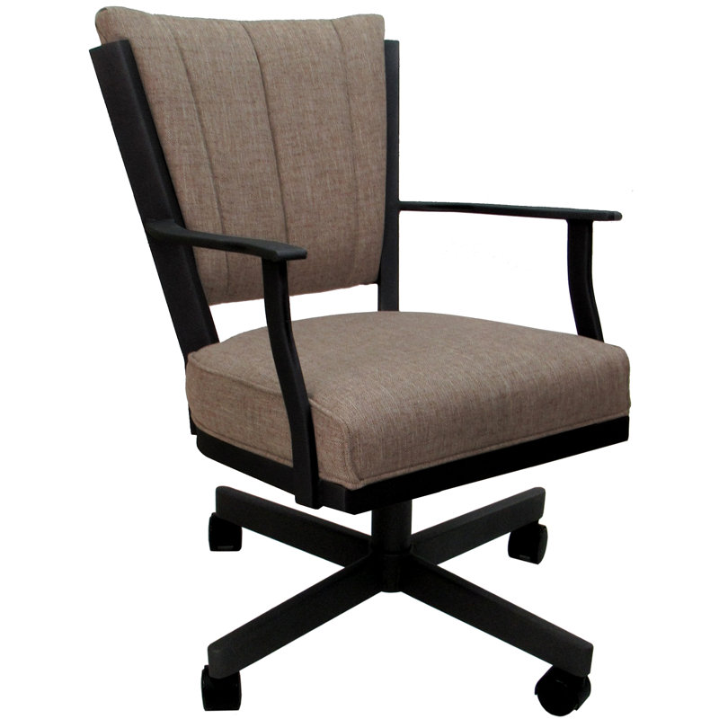 Danyael Metal Dining Caster Chair with Arms, Basin Beige, Black