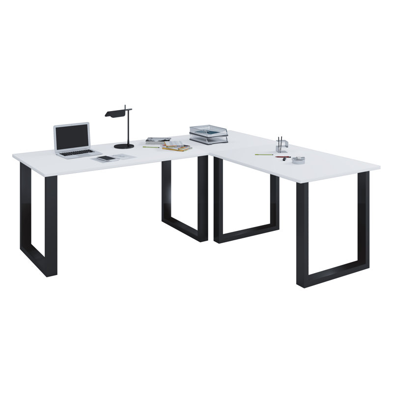 Rickesha Stainless Steel Writing Desk, 76cm H x 220cm W x 80cm D, White/Black