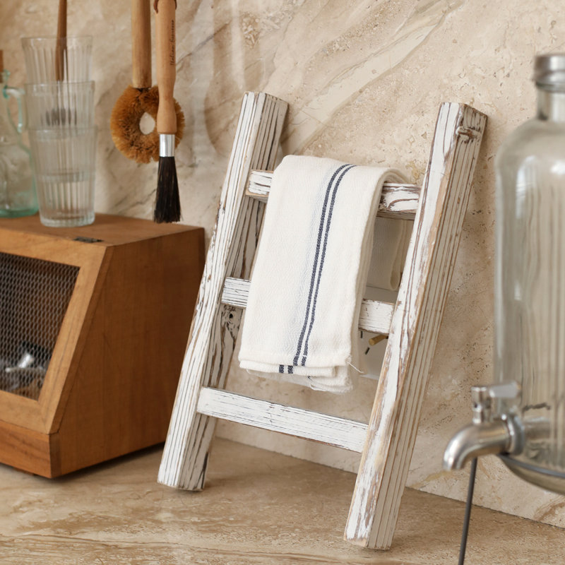 Échelle à serviette en bois pour comptoir, Blanc