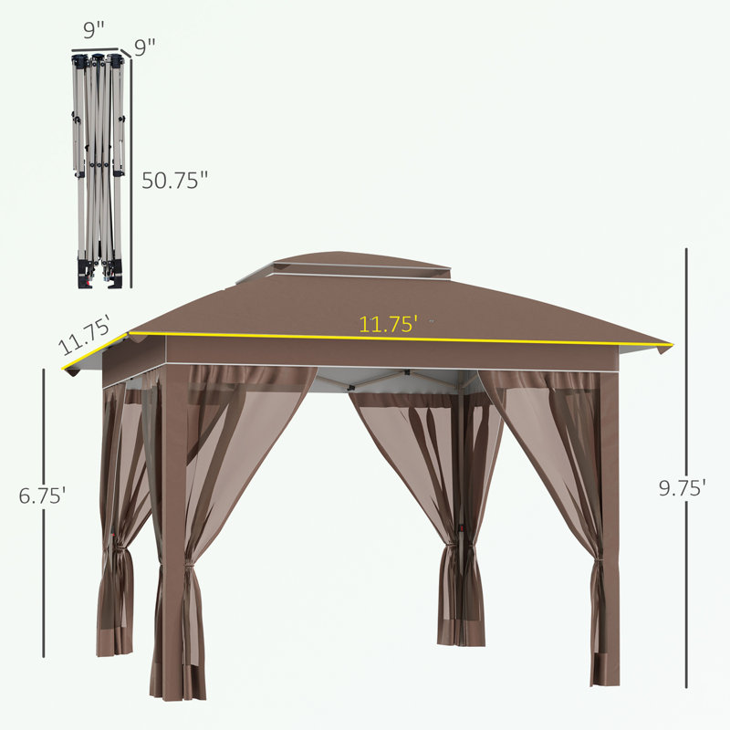 Outdoor Height Adjustable Gazebo with Netting and Carry Bag